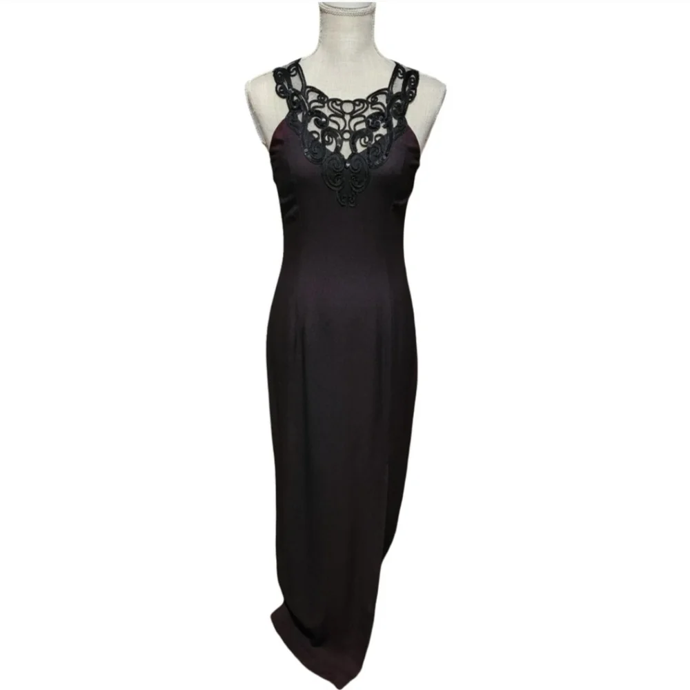 JESSICA MCCLINTOCK Womens Small Black Lace Maxi Dress Whimsigoth Gown Gothic - Picture 2 of 13